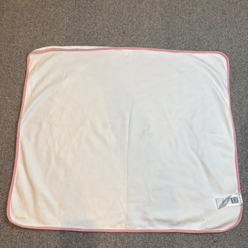 RALPH LAUREN Receiving Blanket White w/ Pink Trim Teddy Bears Girls EXCELLENT